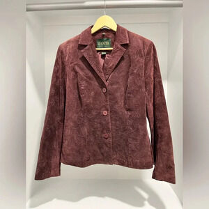 Danier Burgundy embroidered Suede Leather vintage lined Blazer size 10/12 womens